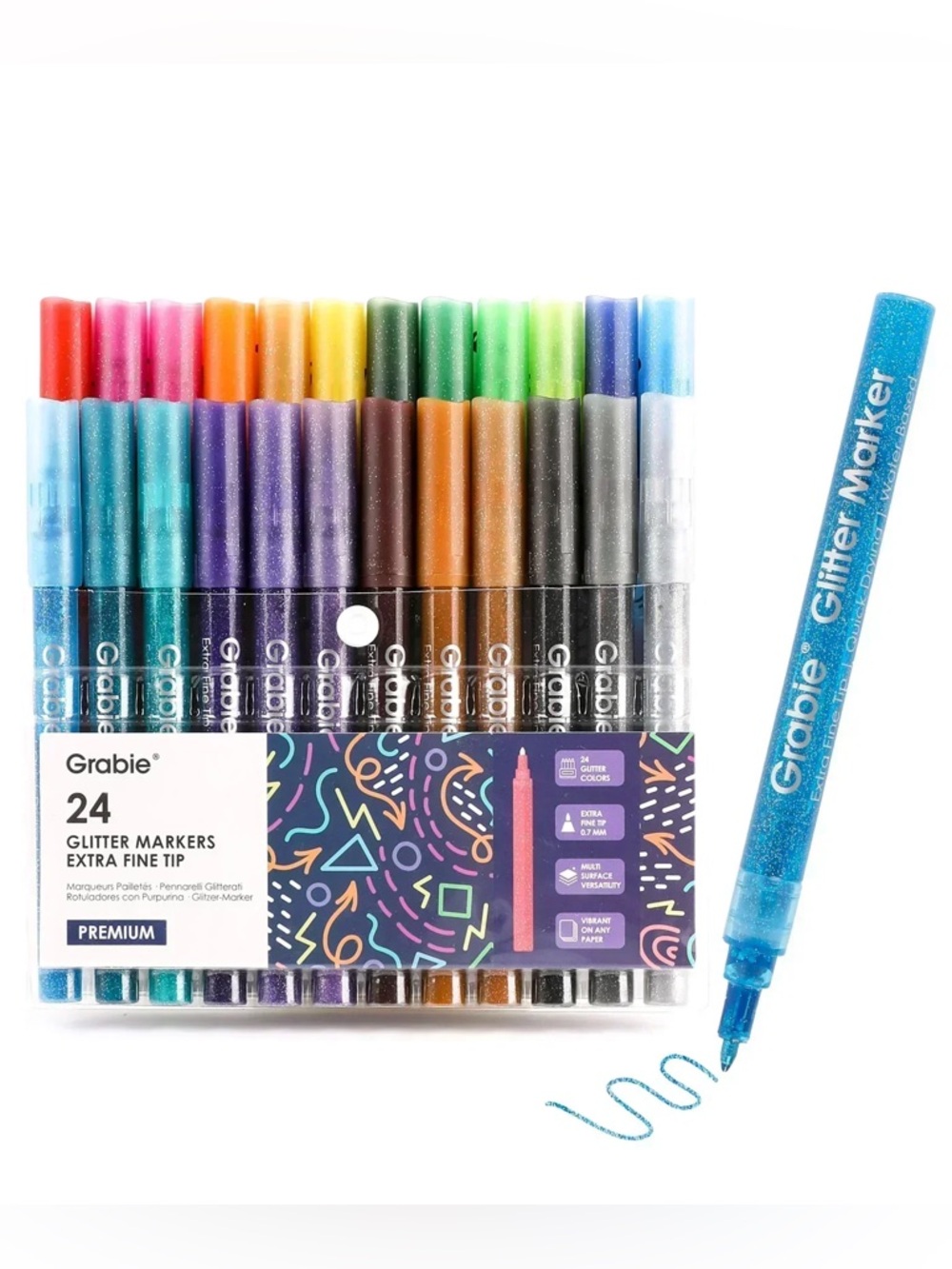 Grabie 24-Color Glitter Markers - Extra Fine Tip